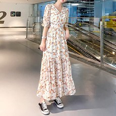 마켓에이 여성용 플로럴 도트 프린팅 롱원피스 빅사이즈 포함