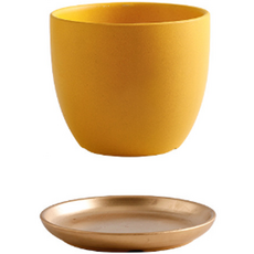 Dime極簡藝術植物花盆+托盤, 黃色(盆栽)