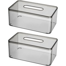 居家裝飾透明面紙盒 大 2入, 灰色