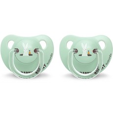 스와비넥스 해피 버니 아나토미컬 노리개 젖꼭지 라텍스 2p, 2단계(6개월이상), 버니 민트, 2개