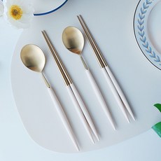 Bogen Eiffel 韓式餐具 2套組, 金色+奶油色, 湯匙 2p + 筷子 2p