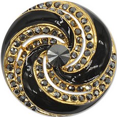 重點寶石水鑽鈕扣 鑄造漩渦 33mm, 1個, 金色黑寶石