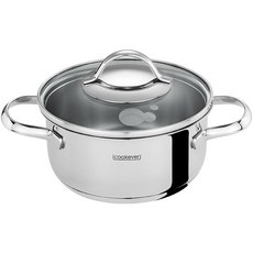 cookever Snow系列W鏡面玻璃不鏽鋼雙耳湯鍋, 銀色, 16cm, 1個
