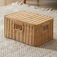 Mabel In Home 附蓋藤編籃, 1個, 米色