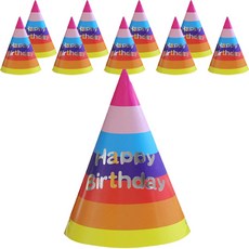 派對女王 生日派對彩虹尖頂帽, 彩虹粉紅色, 10個