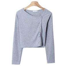 린다샵 여성용 프라우 사선 버튼 골지 긴팔티 cpt11567k2c