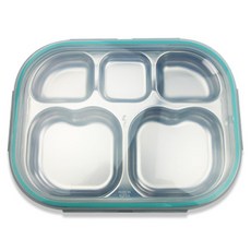 孩童不鏽鋼附蓋5格餐盤便當盒, 薄荷綠, 盤子+蓋子, 1組
