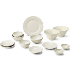 광주요 국산 백합 2인 그릇 세트 13p, 유백색, 밥그릇 2p + 국그릇 2p + 종지 2p + 찬기13 2p + 찬기15 2p + 원형접시+  면기 2p