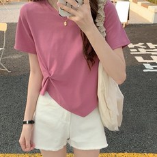 몬드스팟 여성용 슬림핏 사선 꼬임 반팔 티셔츠 MON