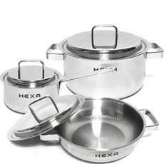 Kitchen-Art Induction Hexa IH壓紋5層鍋具組 3種, 單鍋16cm+雙鍋24cm+砂鍋24cm, 銀