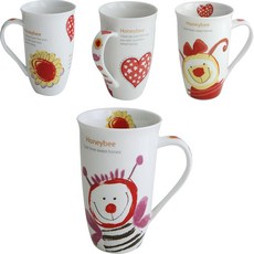 蜜蜂大馬克杯4件組 600ml, 紅色, 1套