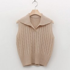 여성용 럽스 디야 민소매 카라넥 꽈배기 니트