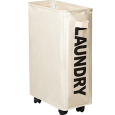 克萊夏 移動式 縫隙 瑜珈墊 洗衣 收納籃, 01 米色輪子