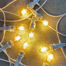 燈串電線 5m 5燈座 + 8W 短版球形燈泡 5入 燈泡色 附燈泡, 白色, 1個