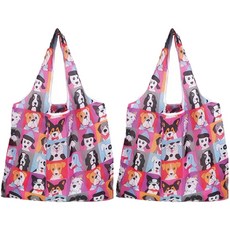 리얼피키 접이식 휴대용 간편 쇼핑백, 강아지, 2개