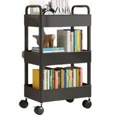 제이밀 이동식 북카트 책꽂이 3단, 블랙