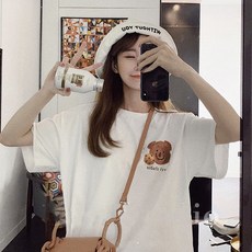 여신 여성용 곰돌이 쿠키 베이직 반팔 티셔츠