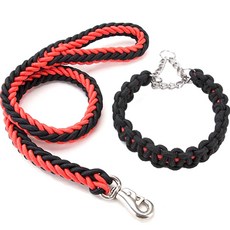 DD생활공방 대형견전용 튼튼한 목줄 + 리드줄 1.2m 세트, 블랙 + 레드, 1세트