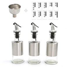 At Home Serie 不鏽鋼單鍵式油瓶 200ml 3入 + 標籤紙 + 漏斗組, 1套