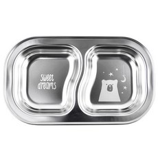 孩童Sweet Dream熊熊圖案雷射不鏽鋼2格餐盤, 混色, 單品