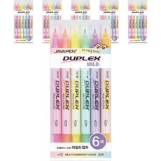 JAVAPEN Duplex Twin Mild 6色螢光筆, 混合色, 6個