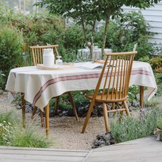 Cottage 防水日常法式亞麻邊框桌布, 6人 (120 x 200 cm), 酒紅色