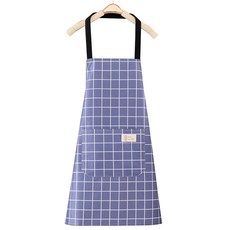 cofv 廚房用 咖啡廳用 防水格紋圍裙, 藍色, 1個