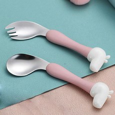 큐트미 유아용 L자형 스푼 포크 세트 기린 MP134, 핑크, 스푼 + 포크 + 케이스, 1개