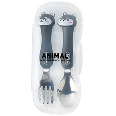 兒童動物湯匙叉子組 小狗 MP270, 黑色, 湯匙 + 叉子 + 收納盒