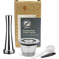iCapillas Nespresso Original 不銹鋼半永久補充裝膠囊套裝, 1套, 銀色(填充膠囊), 隨機出貨(量匙)