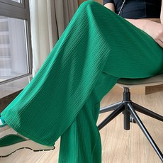 女款冰絲薄款鬆緊長寬褲