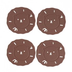 에이드엘 사자 실리콘 컵받침 4p, 초코브라운, 1세트