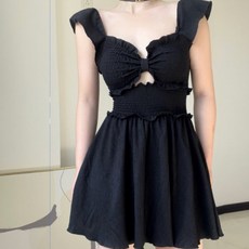 Olroom 女性百褶連身泳裝, 黑色