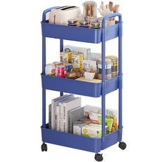 移動式層架 廚房收納手推車 3層, 北歐藍