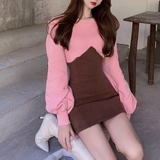 메이첼 배색 투톤 맨투맨 셔링 미니 원피스 01967