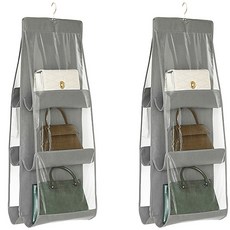 solve living 雙面透明6格包包收納整理掛袋, 灰色, 2個