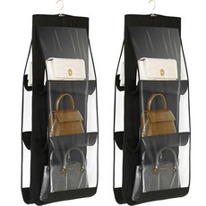 SOLVE LIVING 6格雙面透明包包收納掛袋 黑色, 2個
