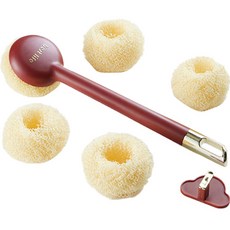 Mabsosshop廚房清潔刷+替換用菜瓜布 5入+專用環組 RK_972, 1組, 酒紅色