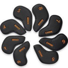 BRENCE 岩漿橘高爾夫球桿套 8件組, 黑色+橙色