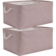 素色亞麻收納籃 27L, 淺粉色, 2個