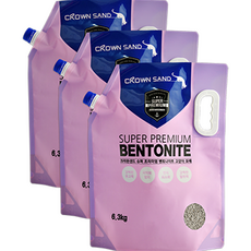 크라운캣앤도그 슈퍼프리미엄 벤토나이트 고양이 모래, 3개, 6.3kg