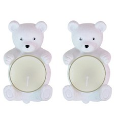 Haroa 小熊茶蠟燭臺 正面 9.5 x 5.5 cm 2入, 白色