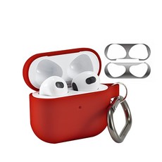 이루다 파스텔 컬러 소프트 쉴드 에어팟 프로 2 케이스 + 카라비너 + 철가루 방지 스티커 세트, 레드(케이스), 1개