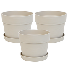 園藝花盆+花盆底盤組 2號 3入組, 米色