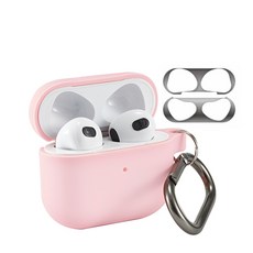 이루다 파스텔 컬러 소프트 쉴드 에어팟 프로 2 케이스 + 카라비너 + 철가루 방지 스티커 세트, 핑크(케이스), 1개
