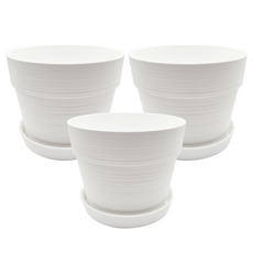 園藝花盆+花盆底盤組 2號 3入組, 白色