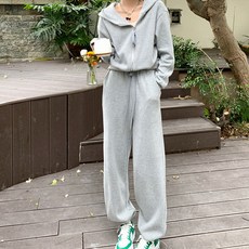 MEICHEL 連帽拉鍊鬆緊帶長褲運動套裝 01995