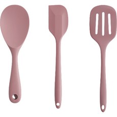Seven Kitchen 矽膠大廚具3件組, 粉紅色, 飯勺 + 刮刀 + 大號鍋鏟, 1套