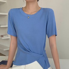 어썸풀 여성용 포키드 골지 반팔 니트티