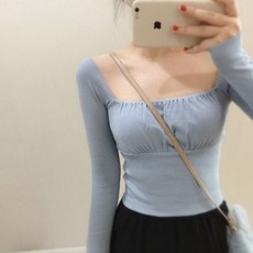 알로데 여성용 스퀘어넥 오픈숄더 긴팔 티셔츠